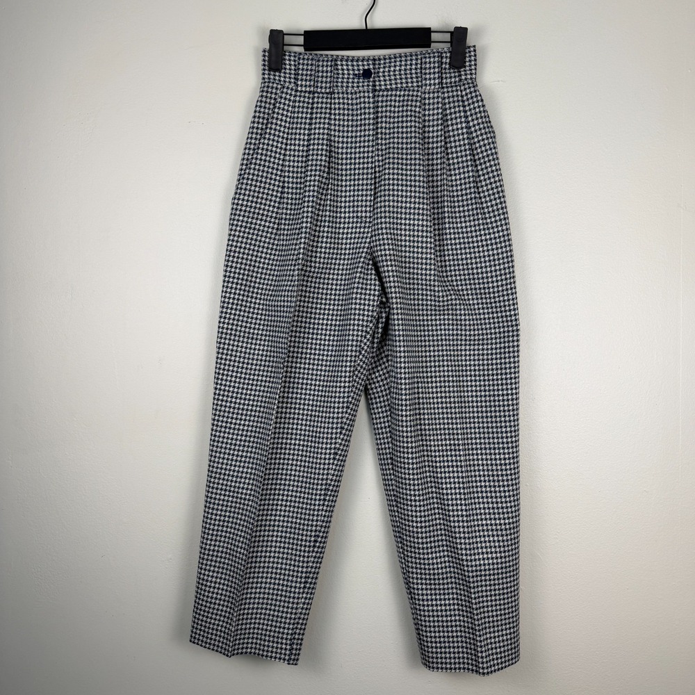 Vintage Smart Parts Pants Womens 3 (24x24) Gray Blue Houndstooth Cropped Pleated